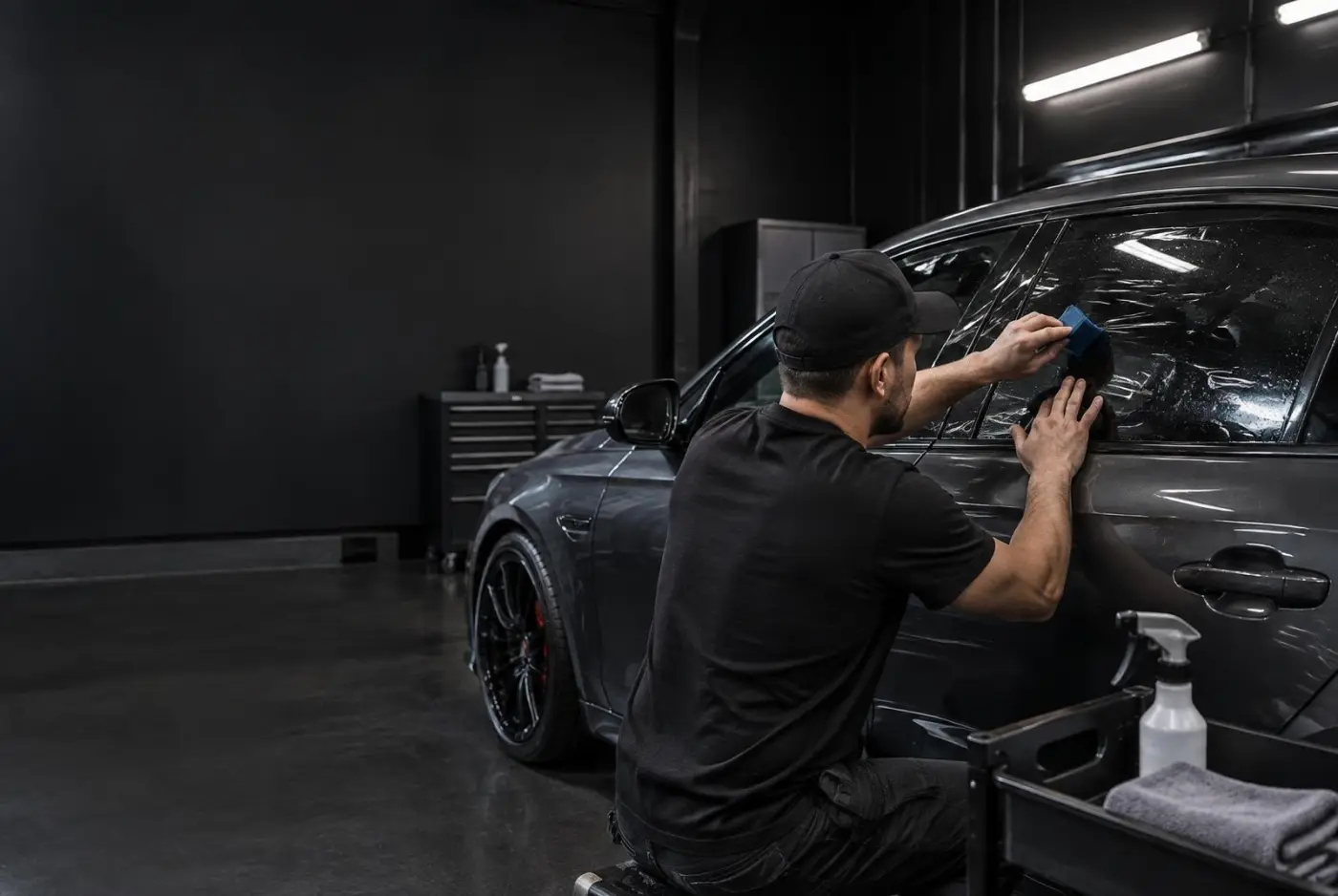 Film and Finish installer applying window film